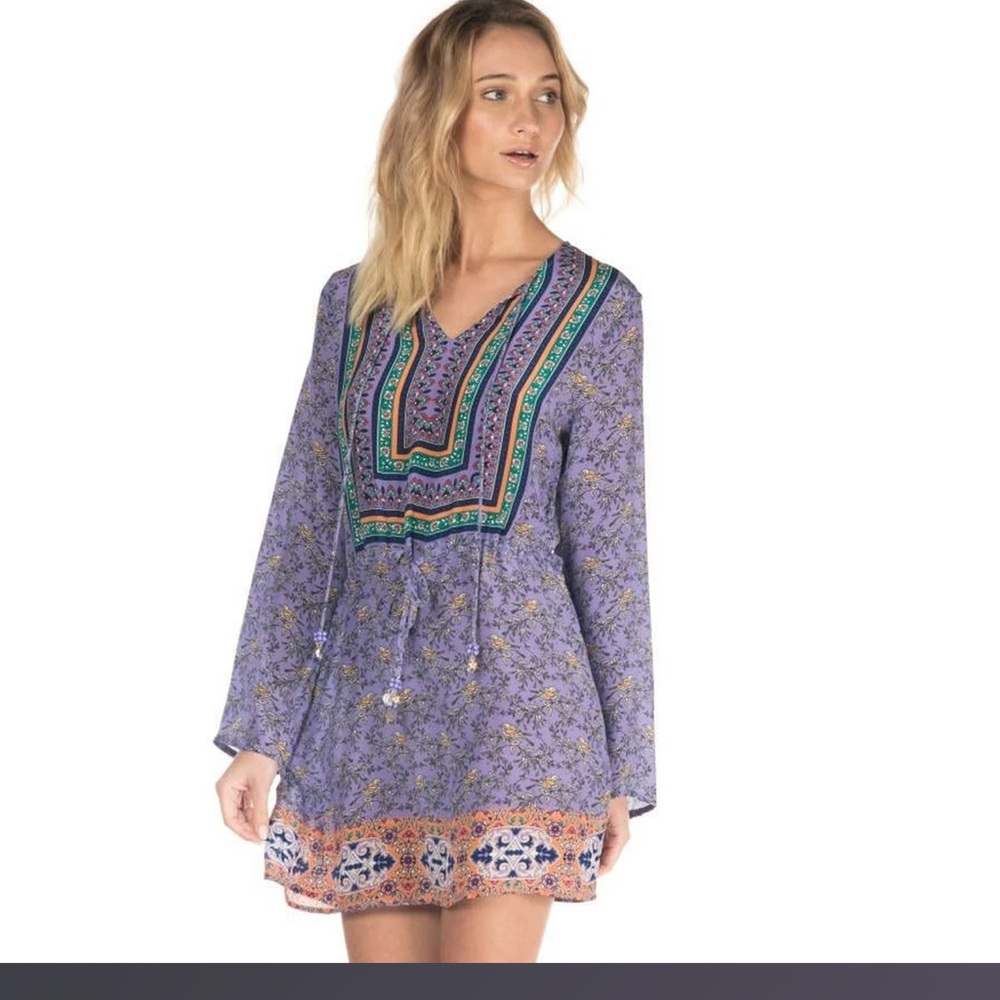 Nicky Hilton X Tolani silk floral bird dress bohemian purple orange green small